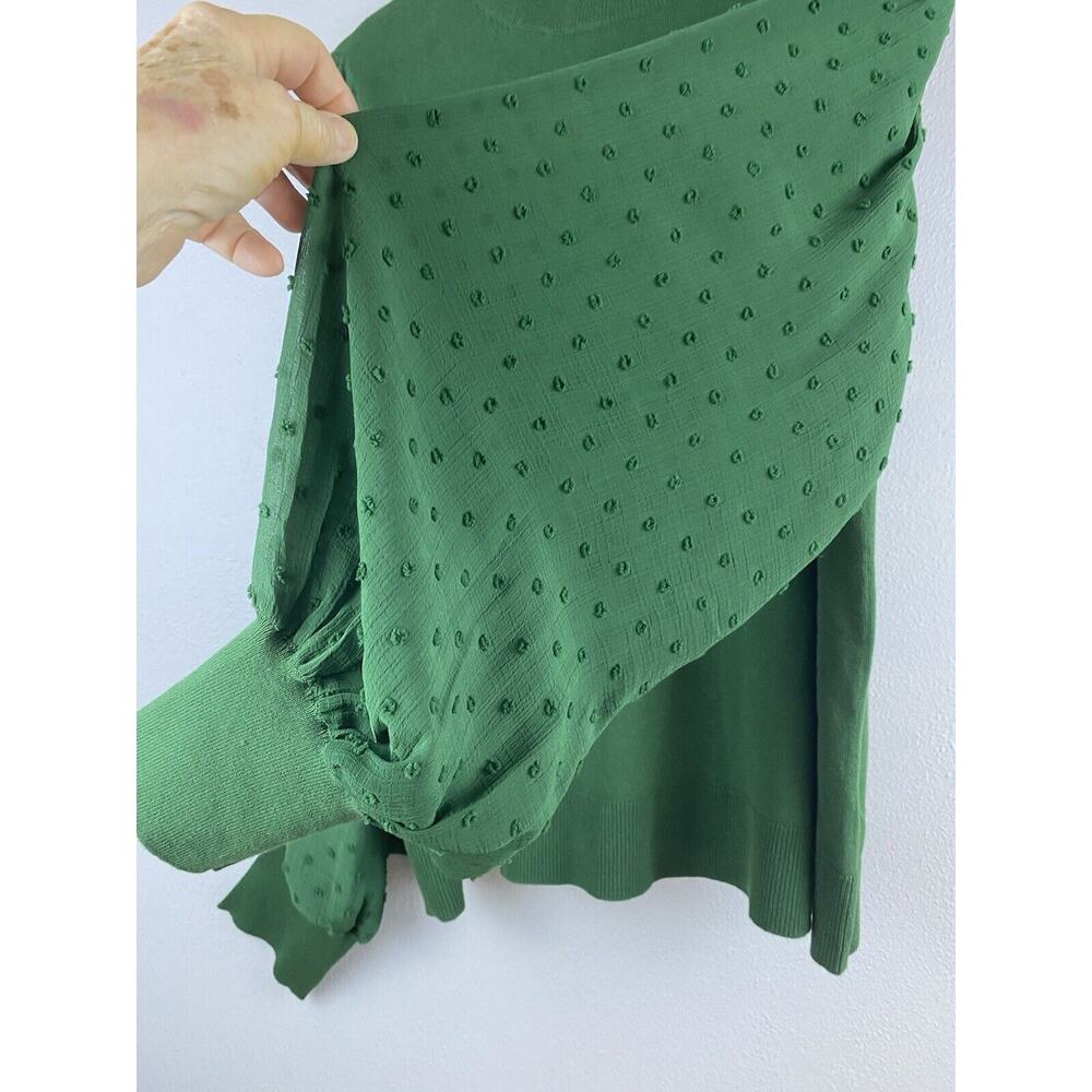 NWT Vince Camuto Cece Sz XL Green Wms Mock Neck Clip Dot Sheer Balloon Slv Swtr - Picture 2 of 11
